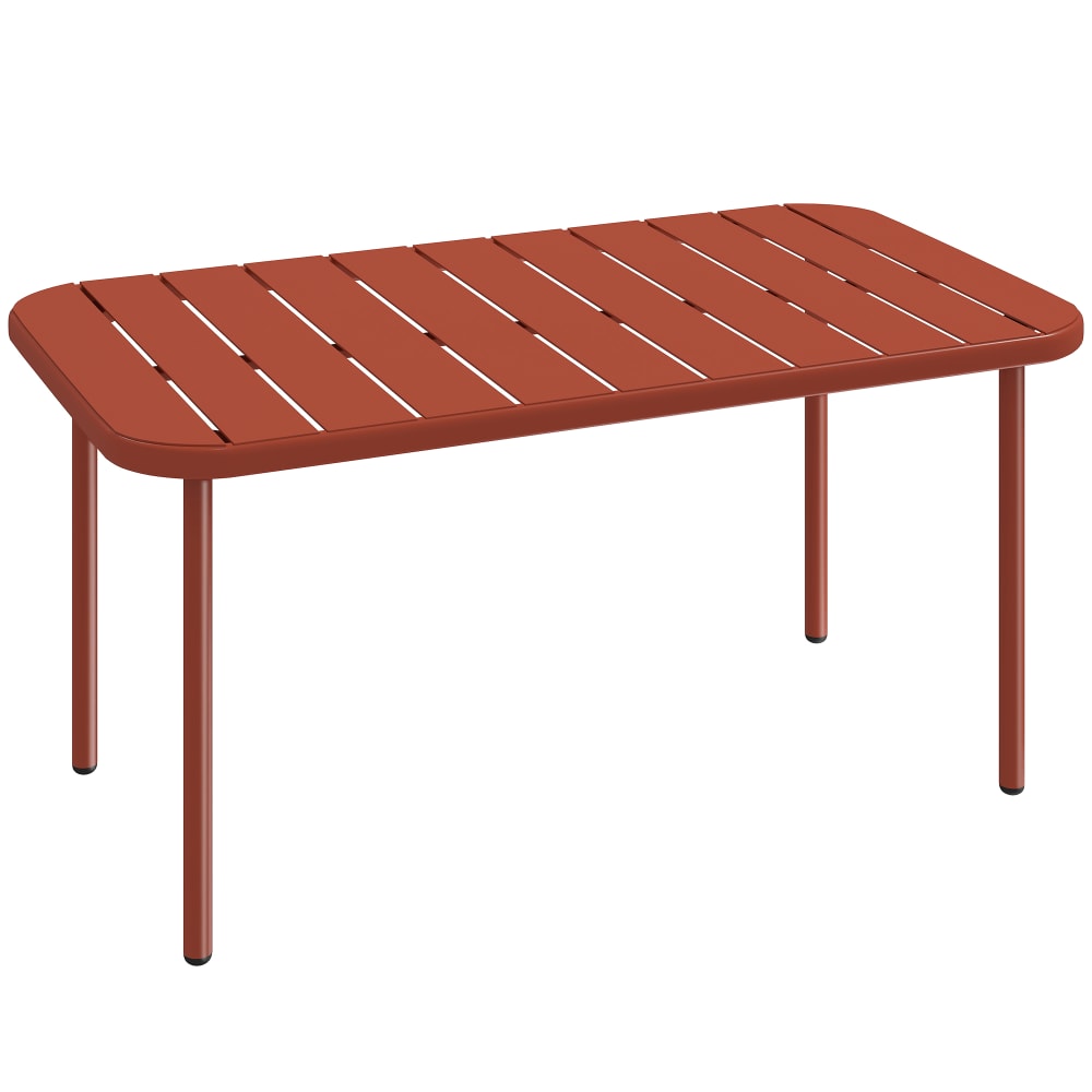 Table basse de jardin rectangulaire plateau lattes métal rouge