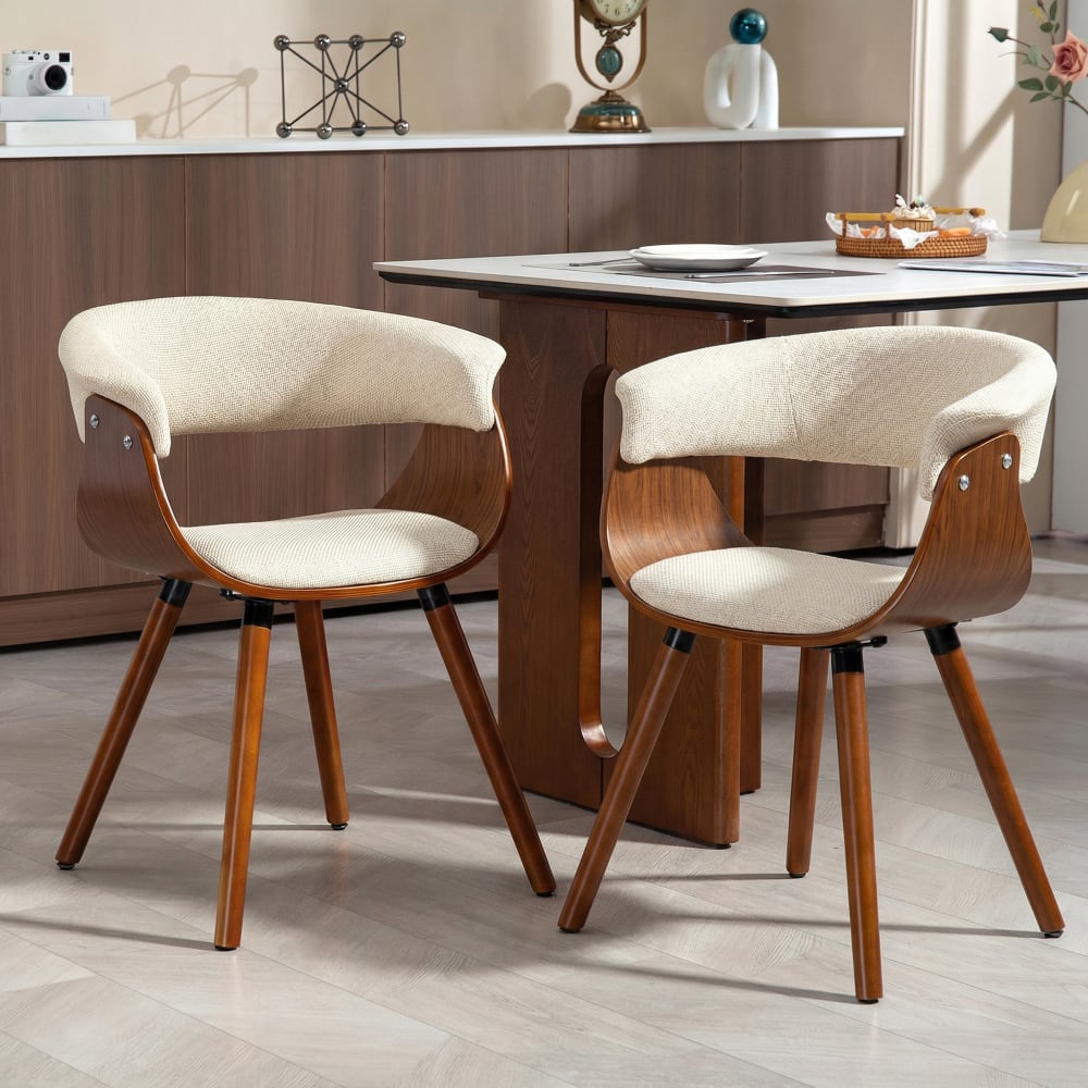 2er-Set Esszimmerstühle, geschwungene Lehne, Beige - Maisons Du