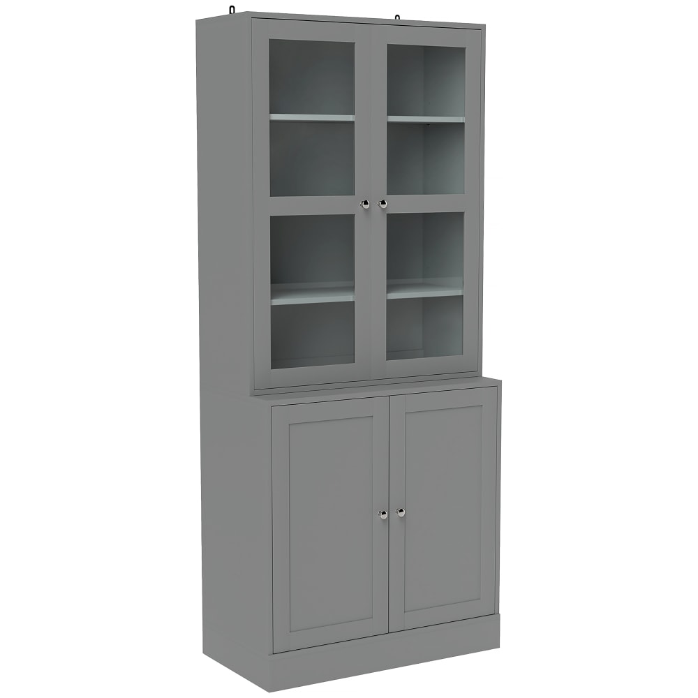 Bibliothèque vitrine 6 niveaux étagères réglables MDF gris