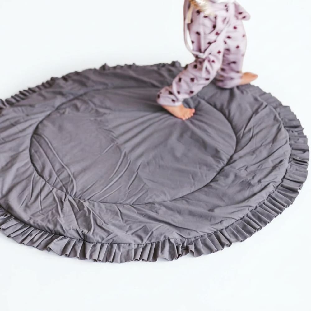 Tapis de jeu avec bordure pour enfant en tissu gris