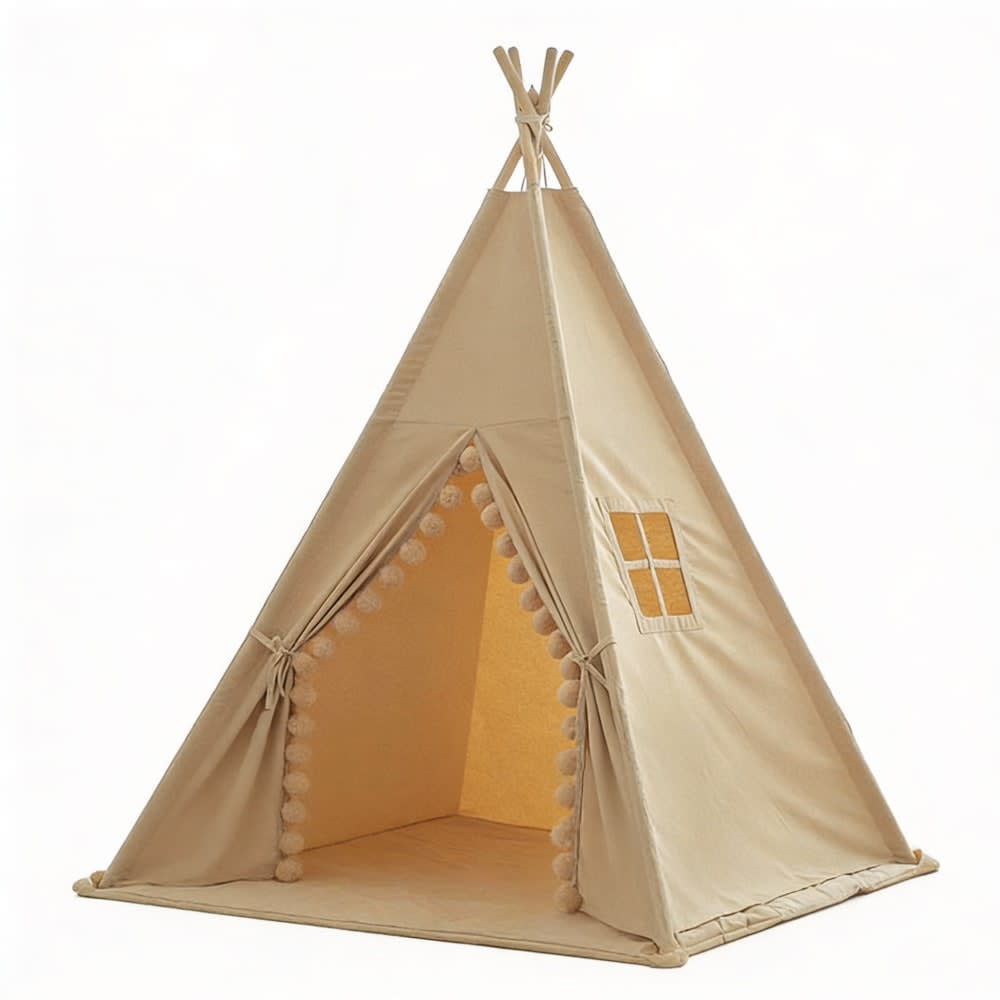 Babykare Tipi mit großen Pompons und Matte aus Polyester, Taupe TAUPE PES - POLYESTER Kinder