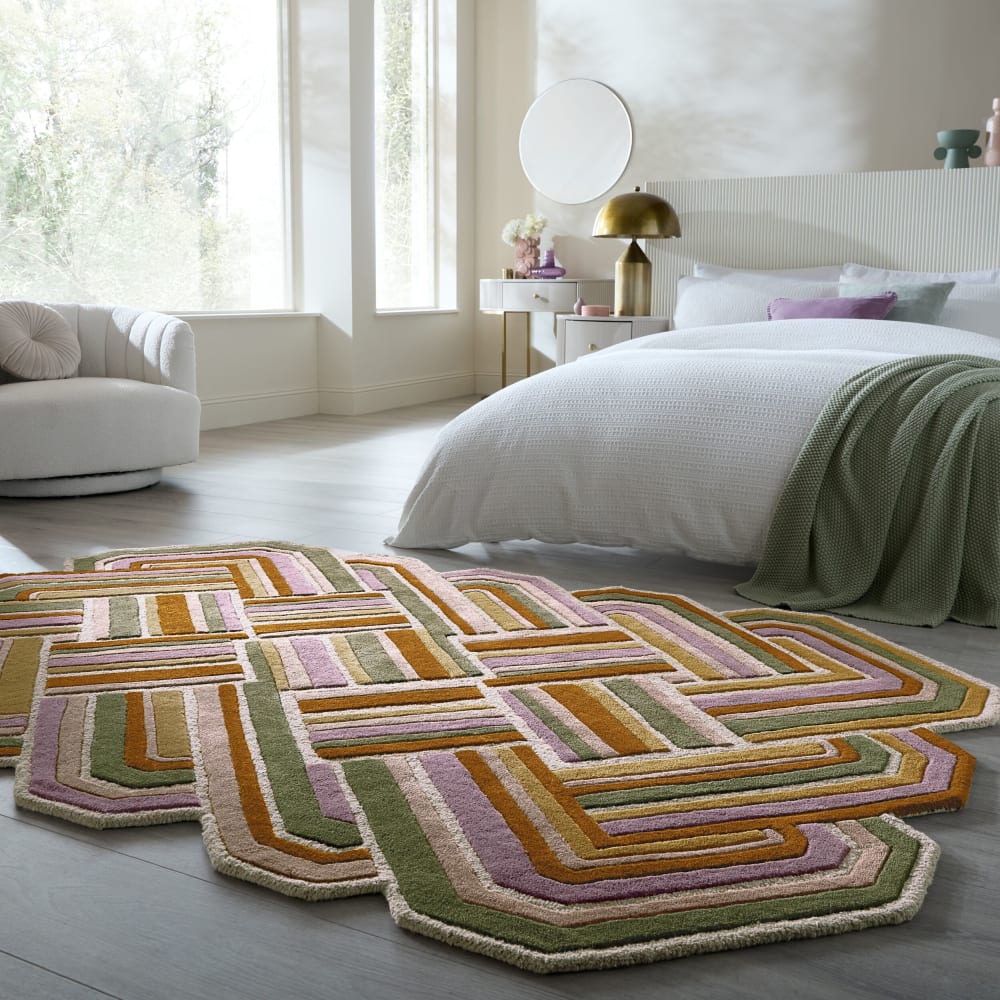 Tapis en laine rose, jaune, verte et beige 200x300cm — vue 3