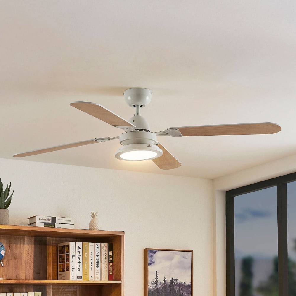 Deckenventilator mit Lampe aus Metall, weiß - Maisons Du Monde