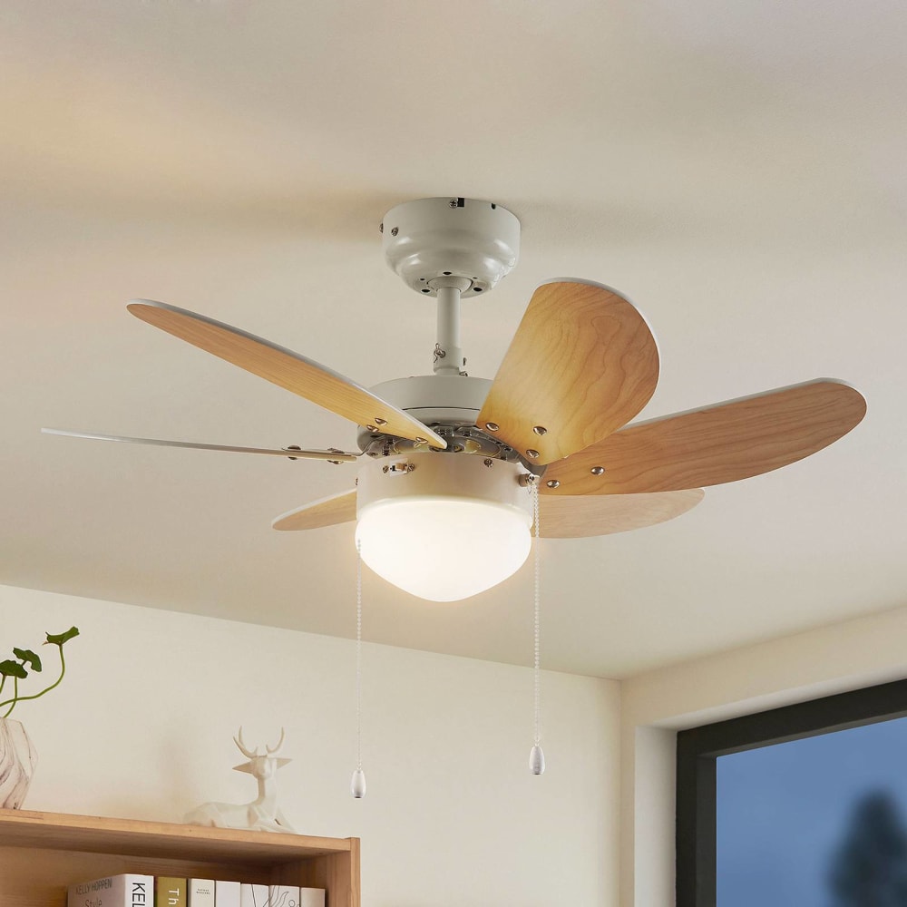 Deckenventilator mit Lampe aus Metall, weiß - Maisons Du Monde