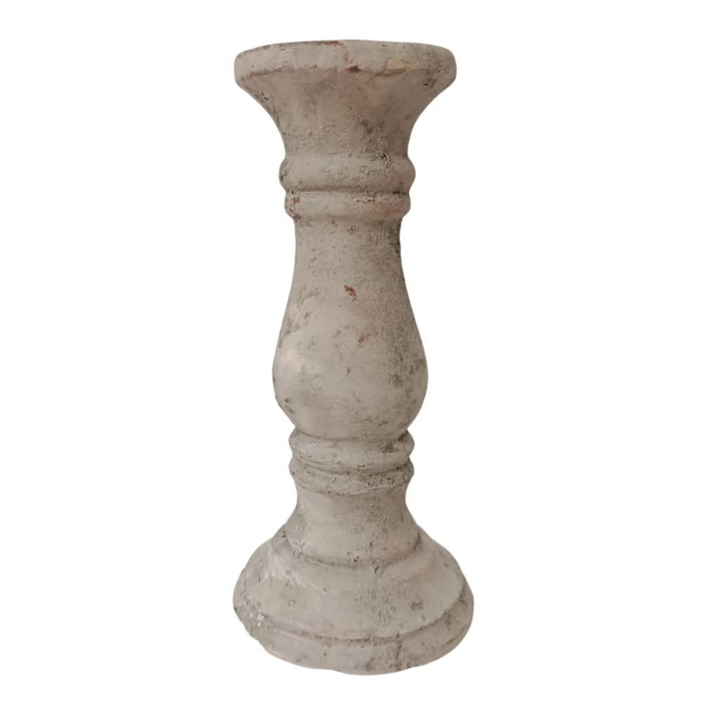 Bougeoir chandelier photophore ancien ciment vieilli gris marron 16cm