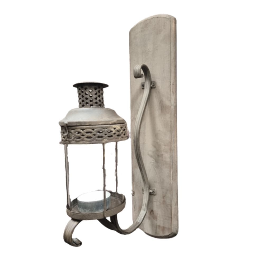 Lanterne murale extérieur jardin bougie ancienne bois blanc 54cm