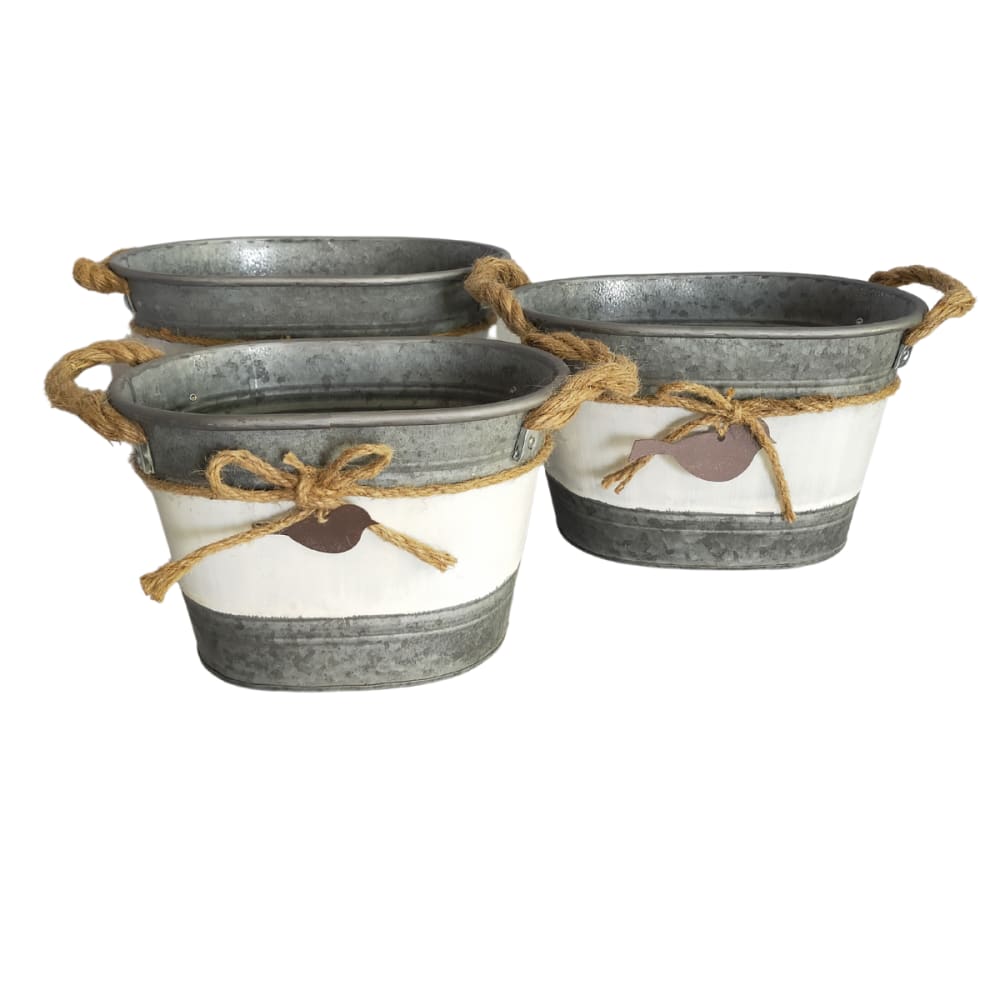 ~Set3 jardinières extérieures bassine métal gris 26.5 30.5 33.5cm
