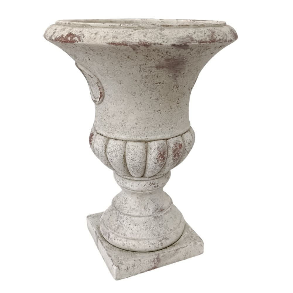 Vase médicis jardin vasque style pierre béton blanc motif vieilli 30cm