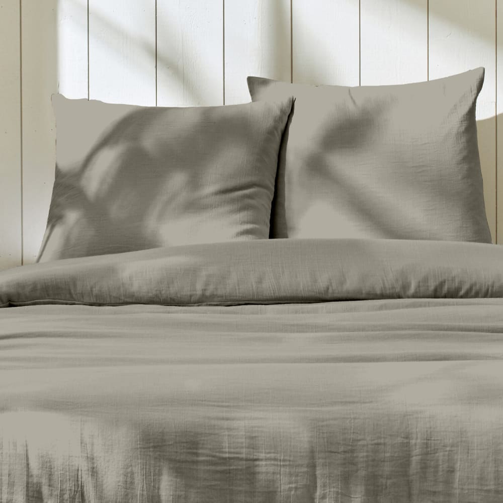 Parure housse de couette + taie(s) gaze coton 240x220 cm gris galet — vue 4