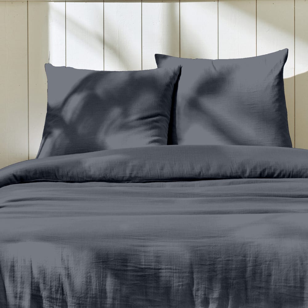 Parure housse de couette + taie(s) gaze coton bleu jean 260x240 — vue 4