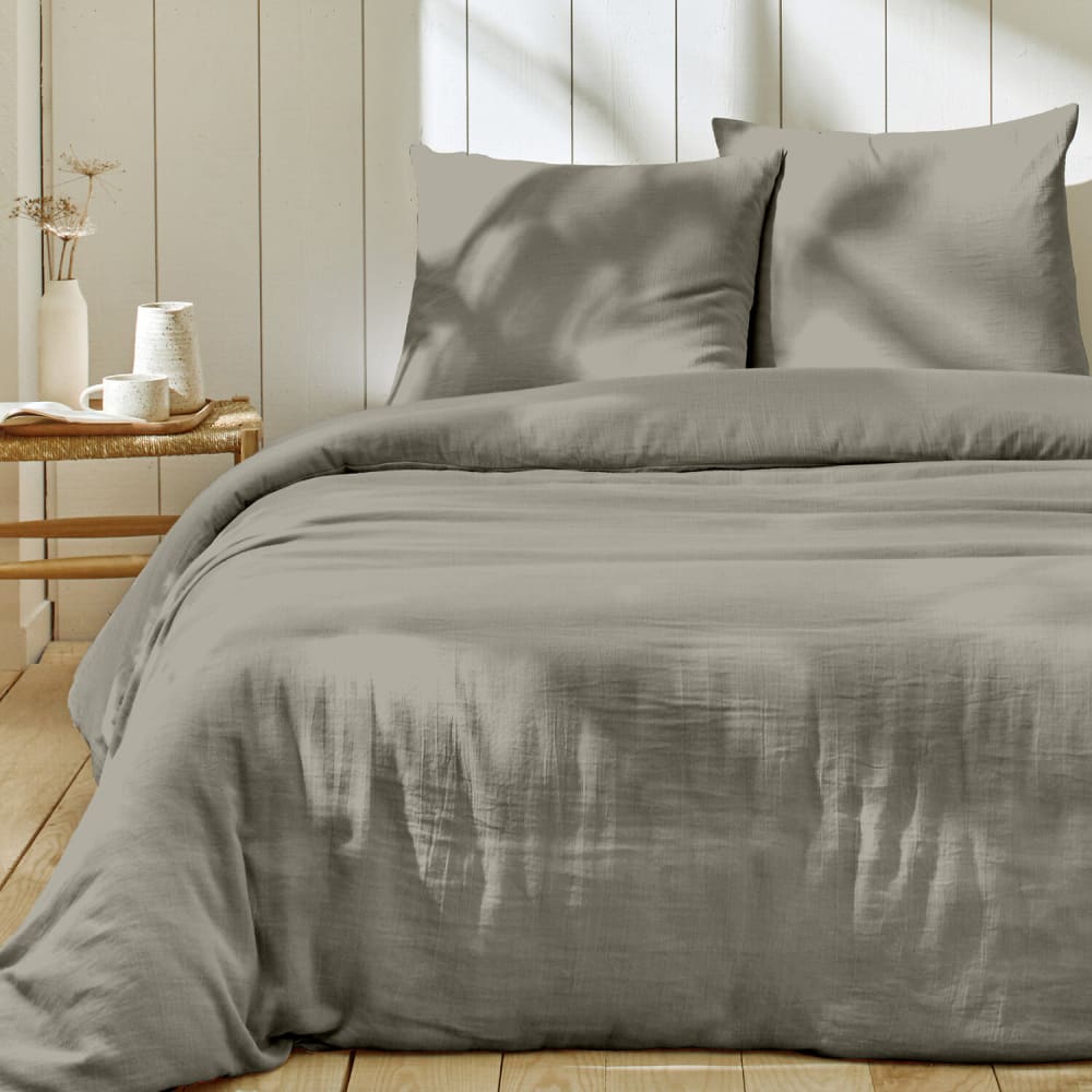 Parure housse de couette + taie(s) gaze coton gris galet 260x240 cm — vue 3
