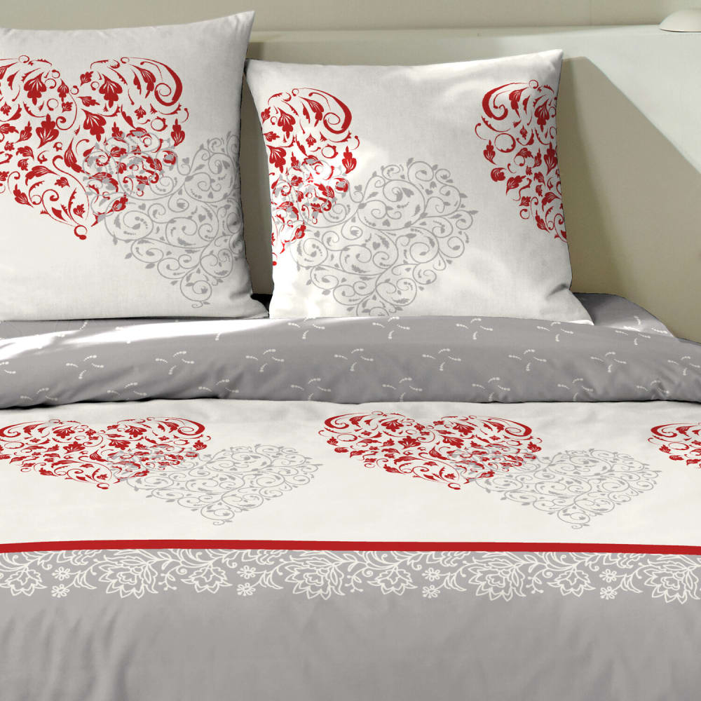 Parure de lit flanelle de coton gris imprimé coeur 240x220 cm — vue 4