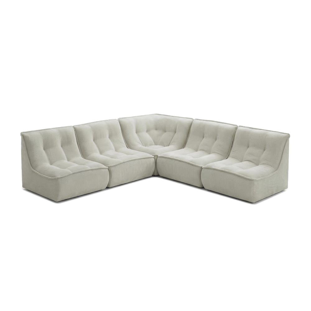 Canapé d'angle modulable 5 places L.250 cm en velours côtelé écru