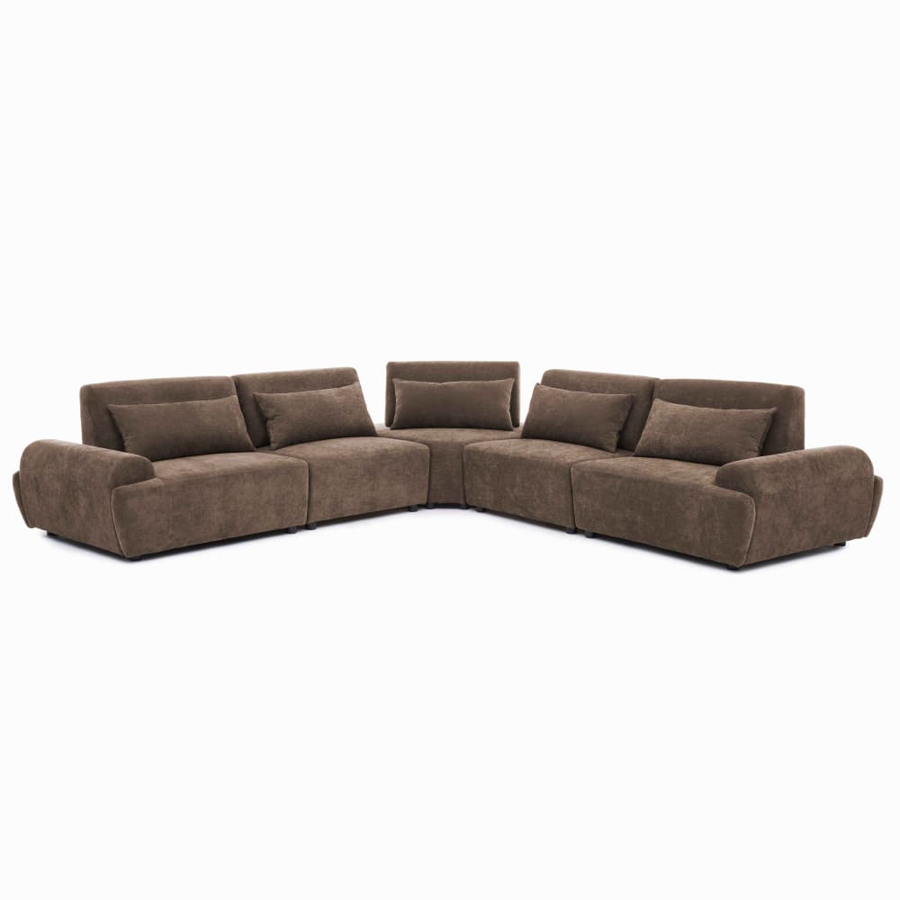Canapé d'angle modulable 5 places dossier ajustable 340 cm chocolat