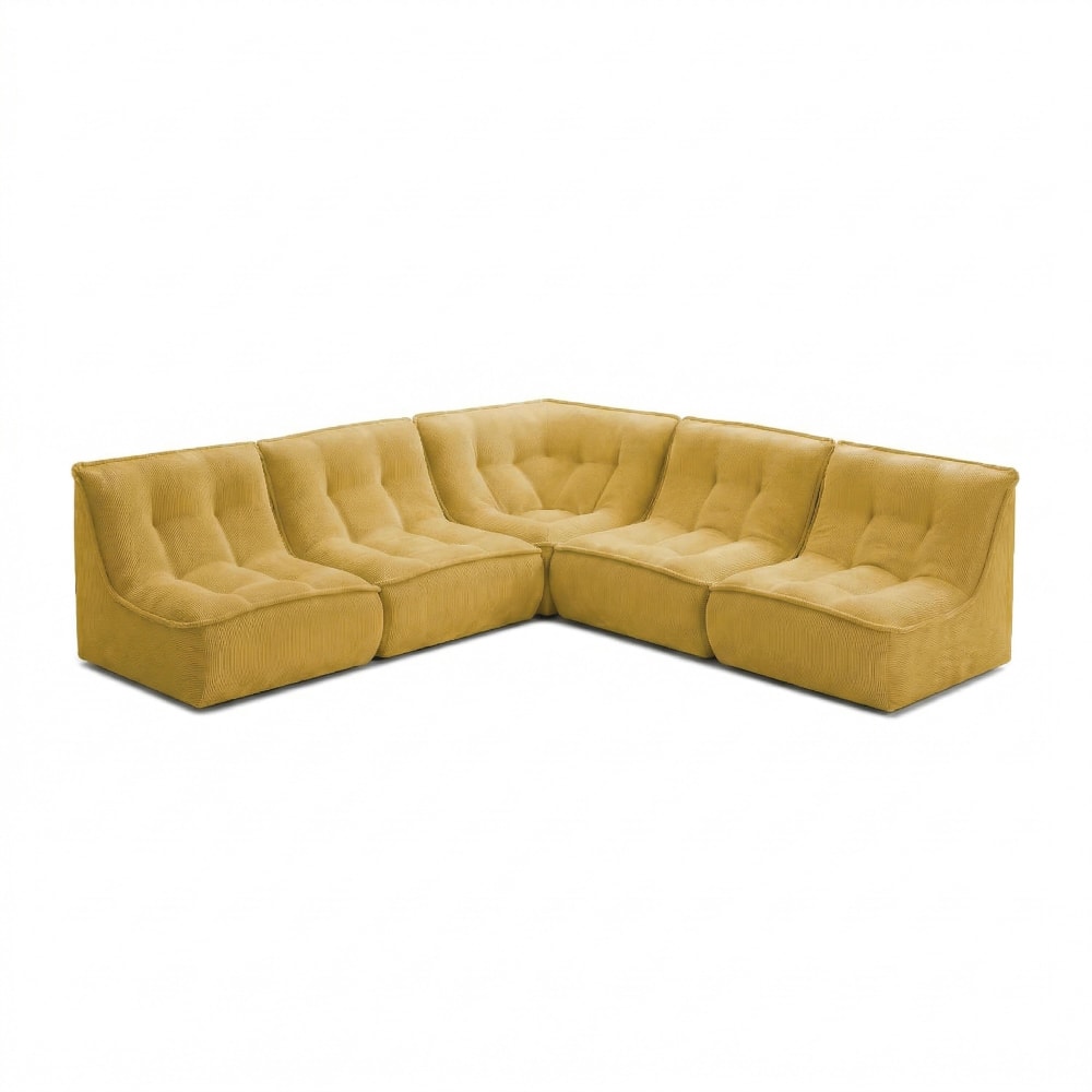 Canapé d'angle modulable 5 places L.250 cm en velours côtelé jaune