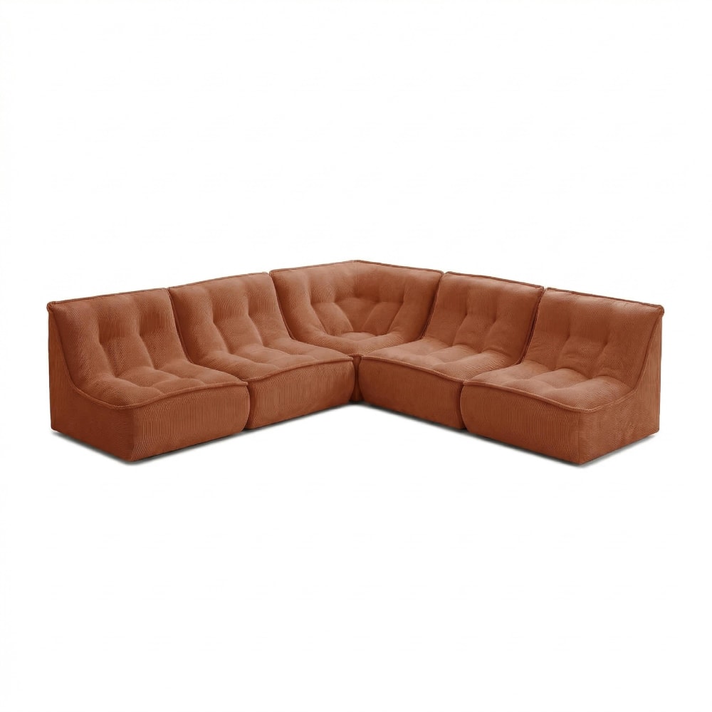 Canapé d'angle modulable 5 places L250 cm en velours côtelé terracotta