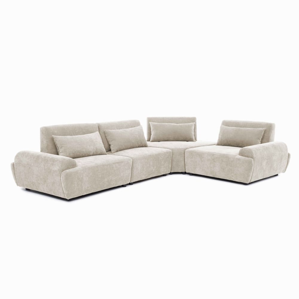Canapé d'angle modulable tissu 4 places dossier ajustable 340 cm écru