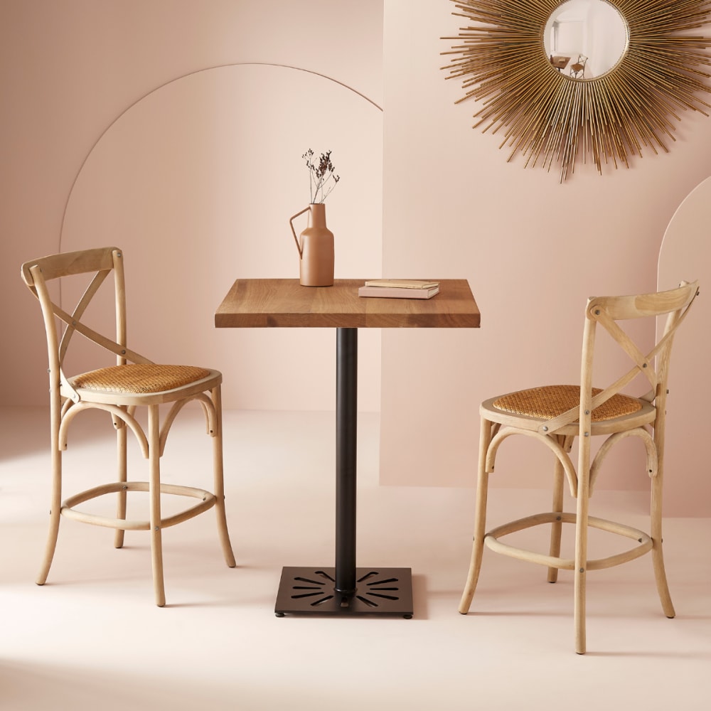 Tresenhocker aus Massivholz und Wiener Geflecht L50 cm - BISTROT