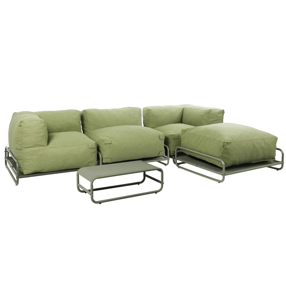 Salon de jardin modulable 4 places avec structure vert cactus