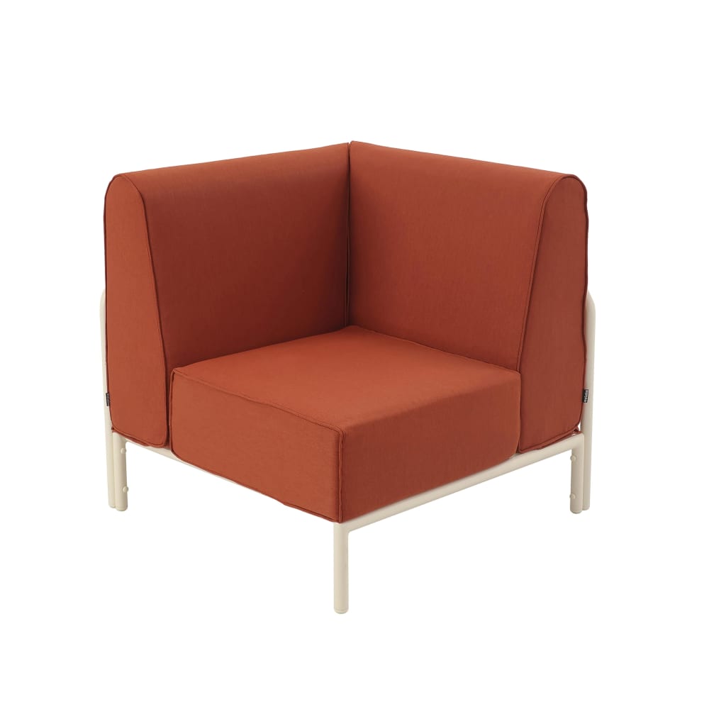 Fauteuil d'angle pour salon de jardin modulable tissu terracotta