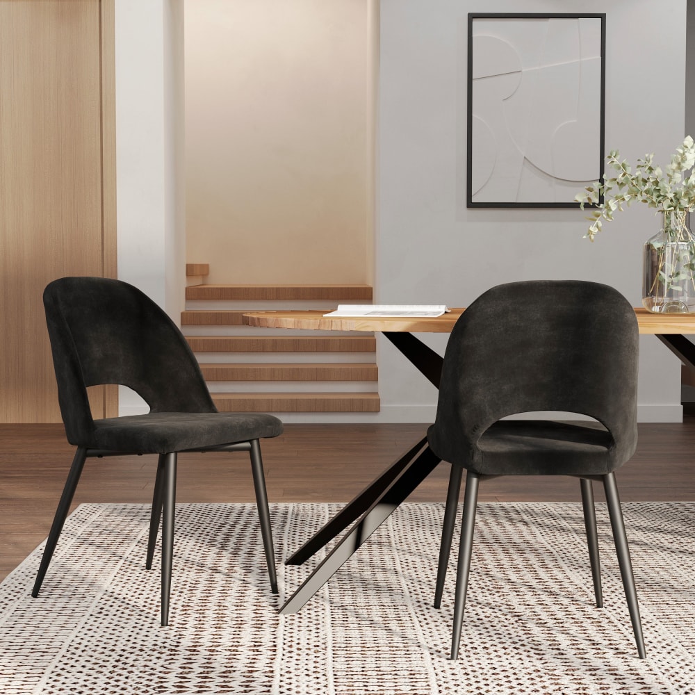 2 Stühle und 2 Barhocker 65 cm aus schwarzem Samt - Maisons Du