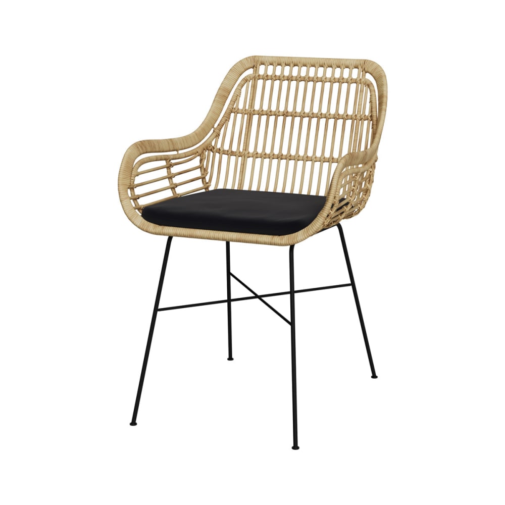 Maison Pavane Rattansessel mit natürlichen Rattan und schwarzen Metallbeinen style landhaus - Rattan