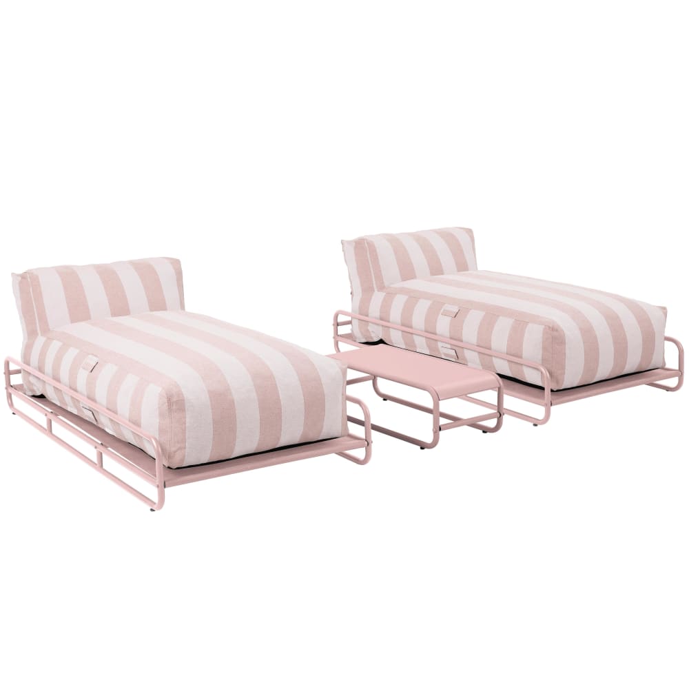 Salon de jardin modulable rayé 2 places avec structure rose poudré