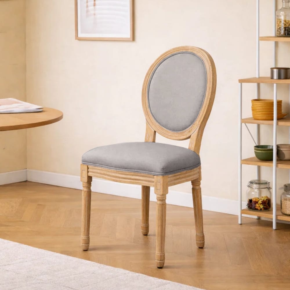 Lot de 2 chaises de salle à manger en bois avec assise en tissu gris Lot de 2 chaises de salle à manger en bois avec assise en tissu gris