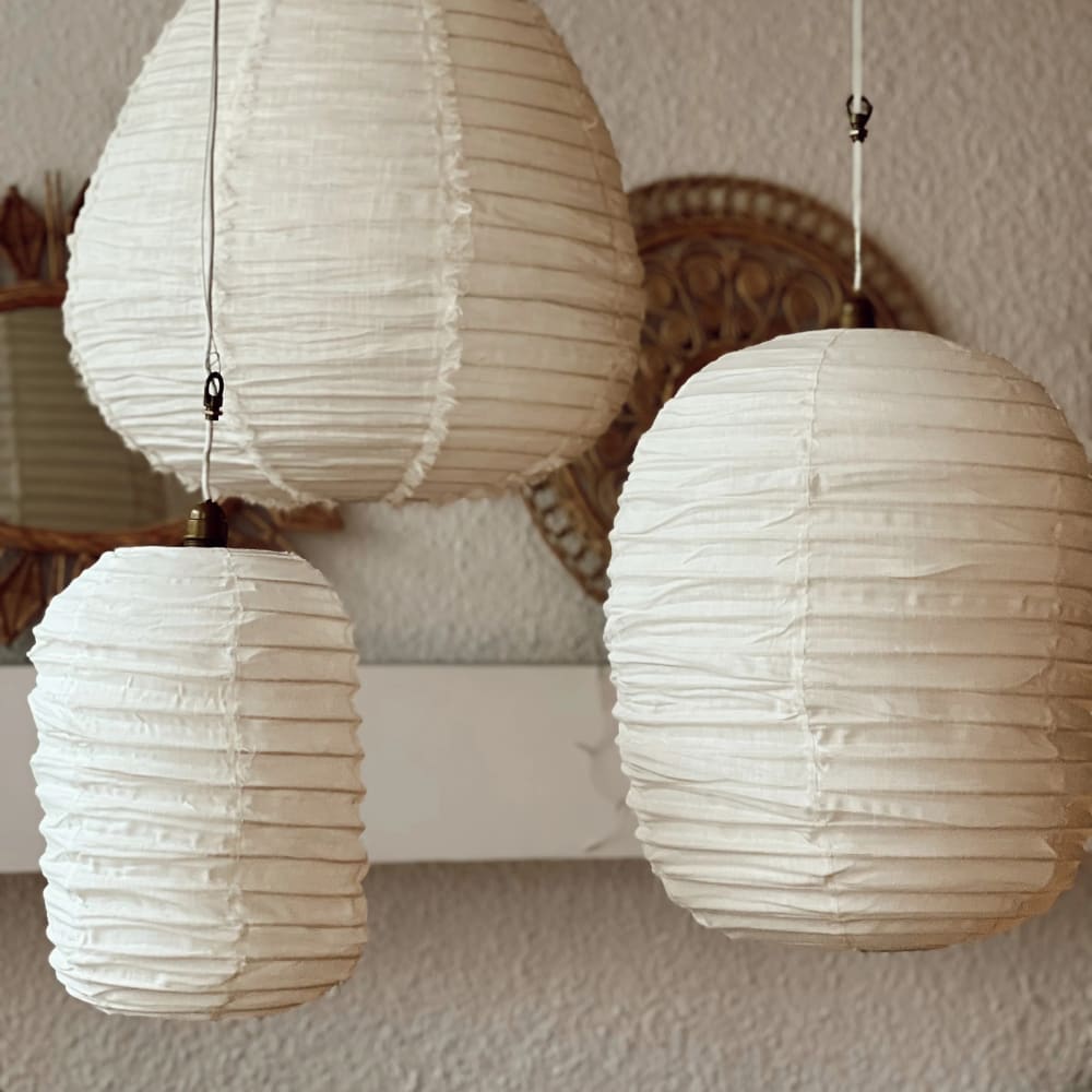 Suspension luminaire lanterne en lin blanc 45X70cm — vue 3