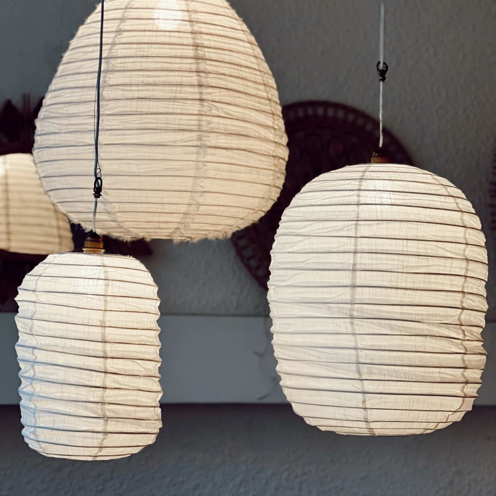 Suspension luminaire lanterne en lin blanc 45X70cm — vue 4