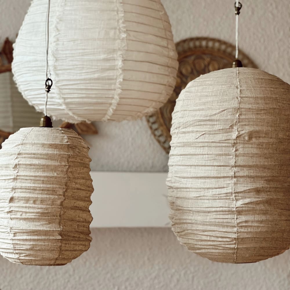 Suspension luminaire lanterne en lin beige 30X50cm - Maisons du Monde