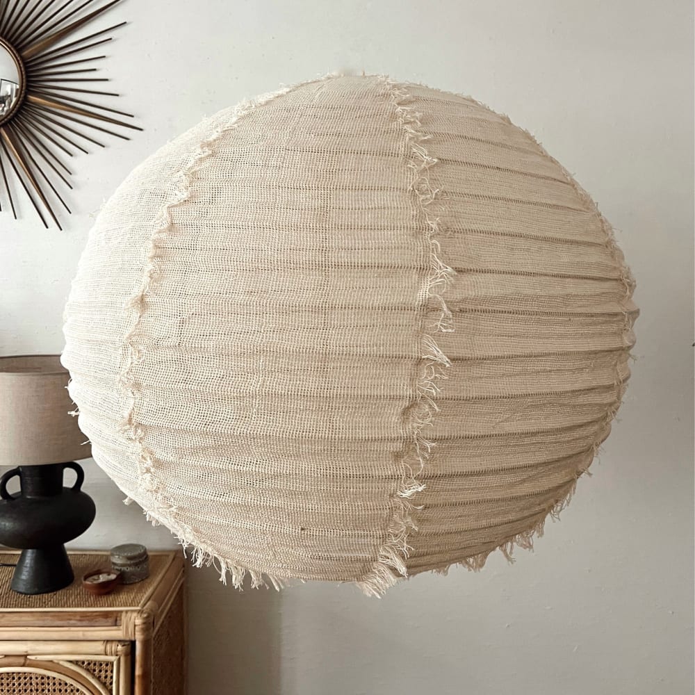 Suspension luminaire en lin écru 80X80cm — vue 3