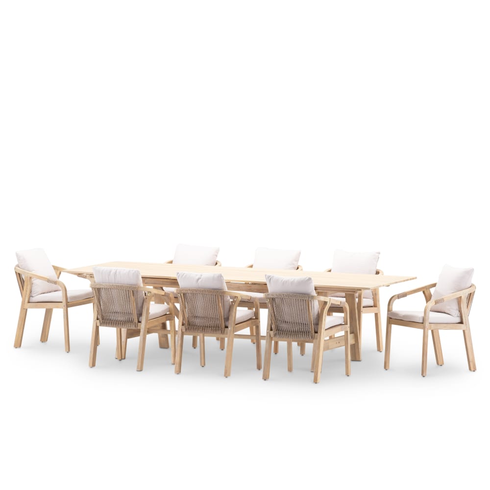 Ensemble table extensible et chaises de jardin en bois 220/300x100