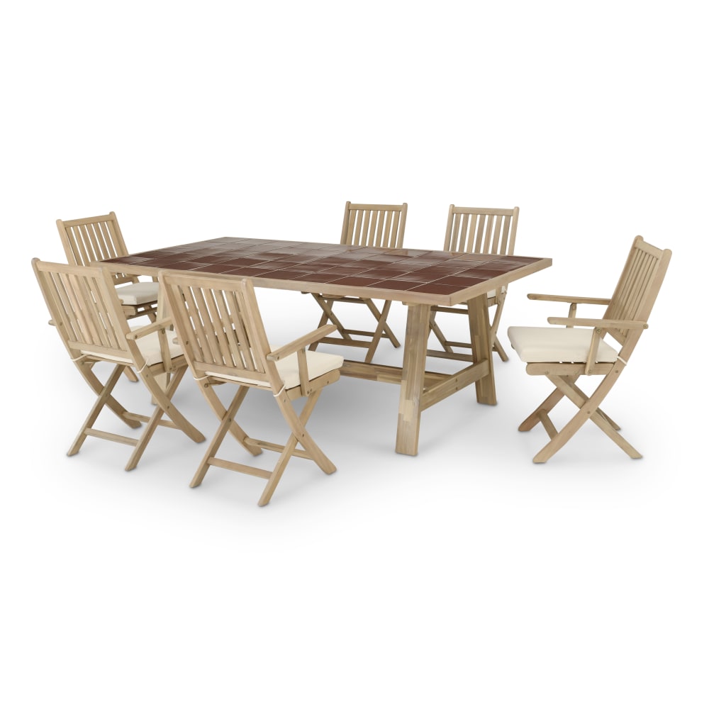 Ensemble table céramique terre cuite 205x105 + 6 fauteuil avec coussin