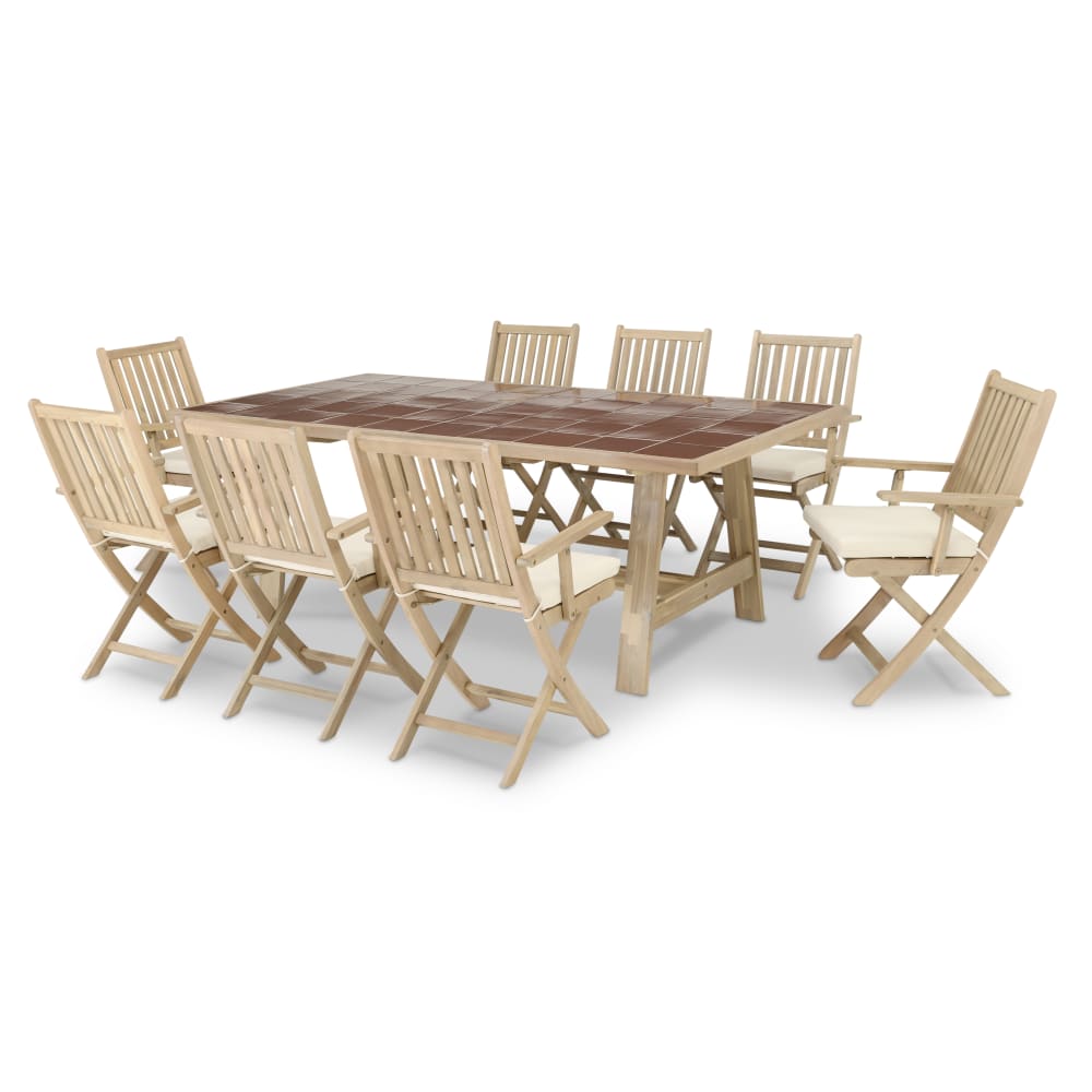 Ensemble table céramique terre cuite 205x105 + 8 fauteuil avec coussin