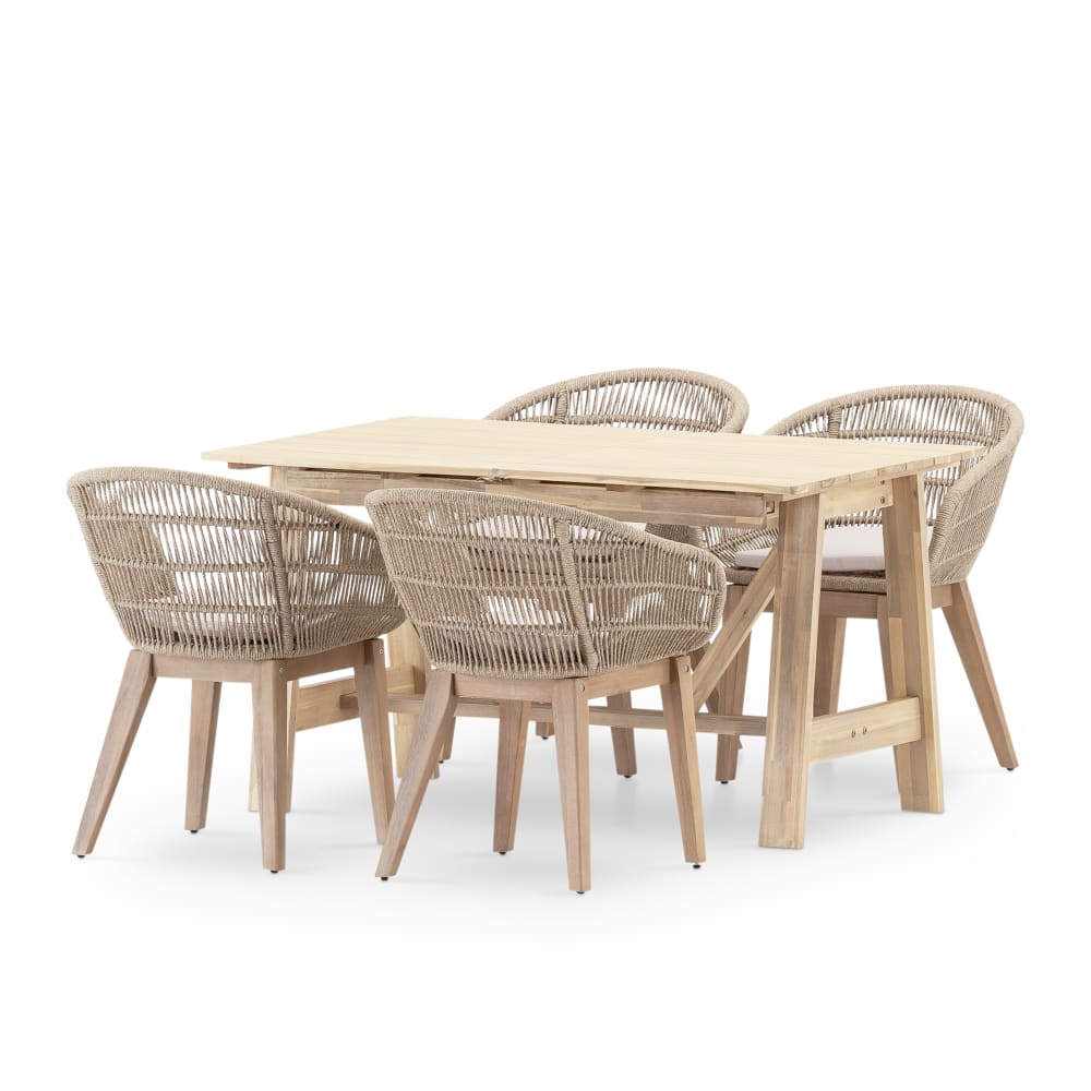 Set de repas jardin 4 places table extensible en bois 140/200x86