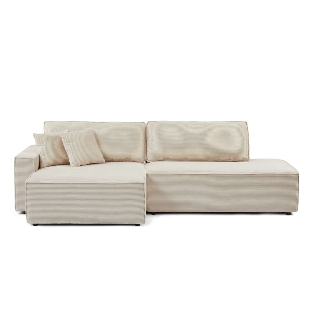 Canapé d'angle convertible en velours côtelé 4 places beige