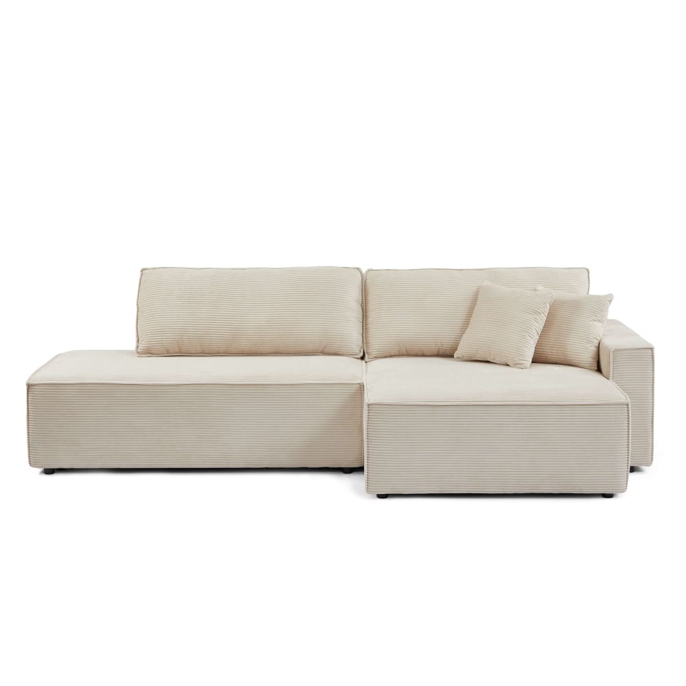 Canapé d'angle droit convertible en velours côtelé 4 places beige