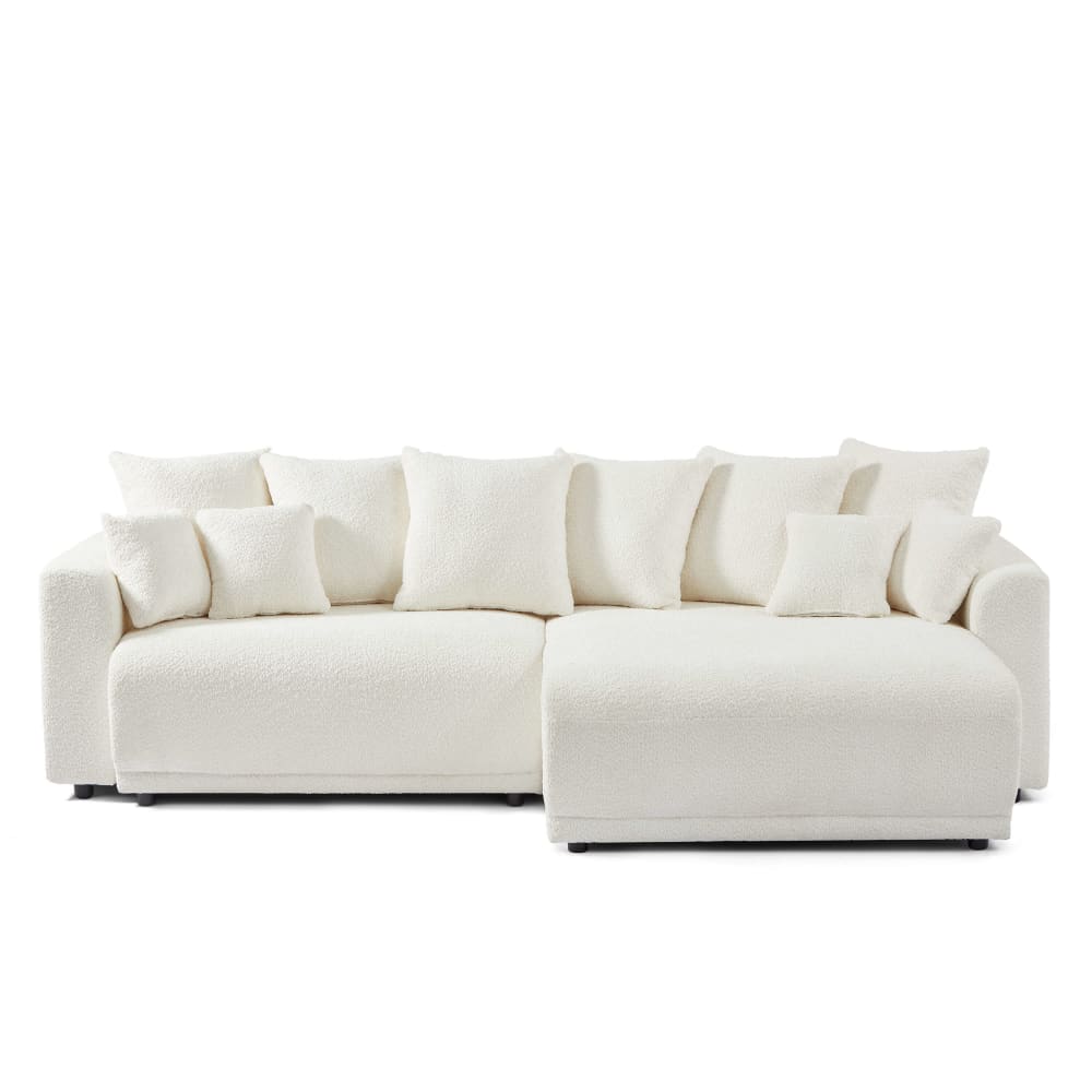 Canapé d'angle convertible en tissu bouclette 4 places beige