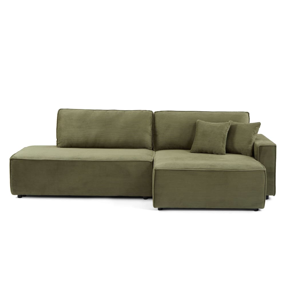 Canapé d'angle droit convertible en velours côtelé 4 places vert