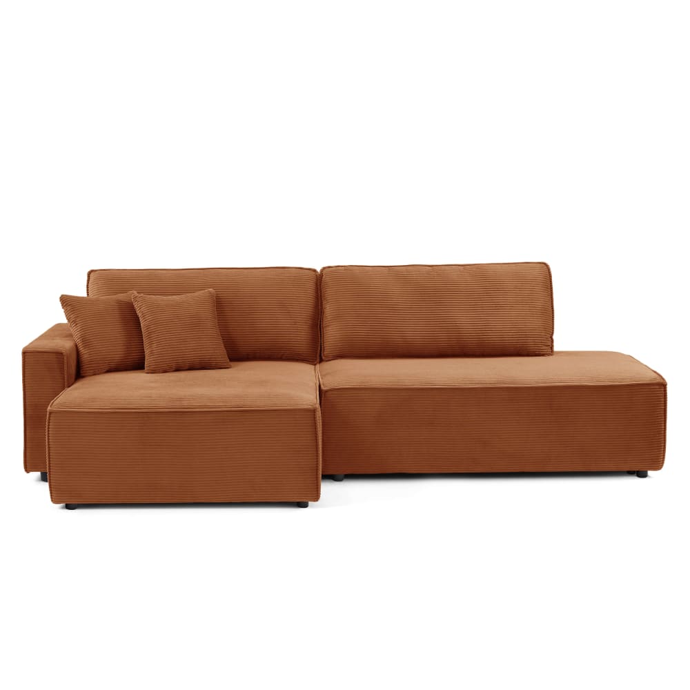 Canapé d'angle convertible en velours côtelé 4 places terracotta