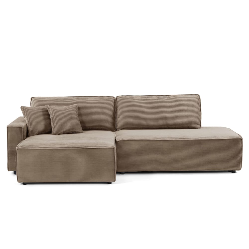Canapé d'angle convertible en velours côtelé 4 places taupe