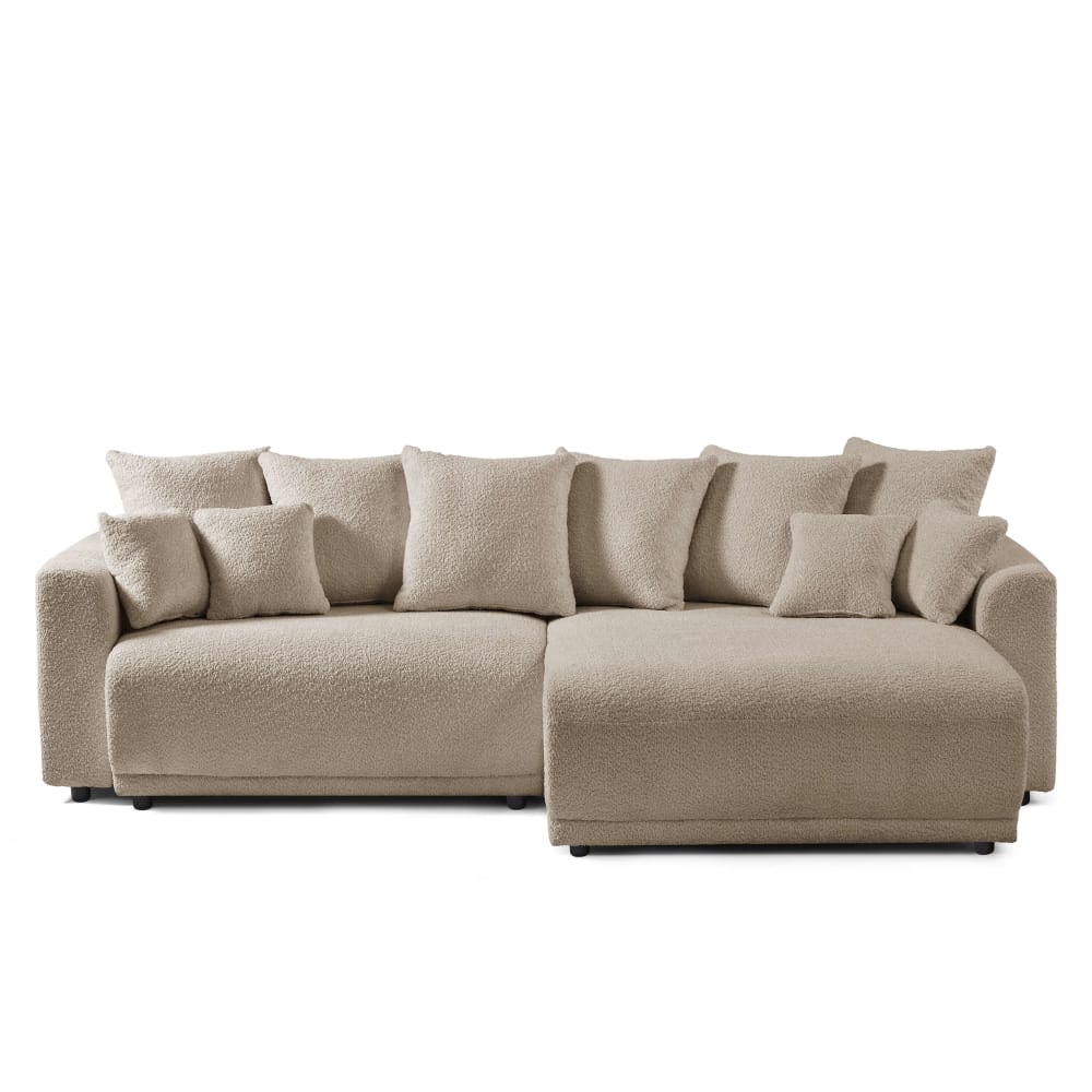 Canapé d'angle convertible en tissu bouclette 4 places taupe