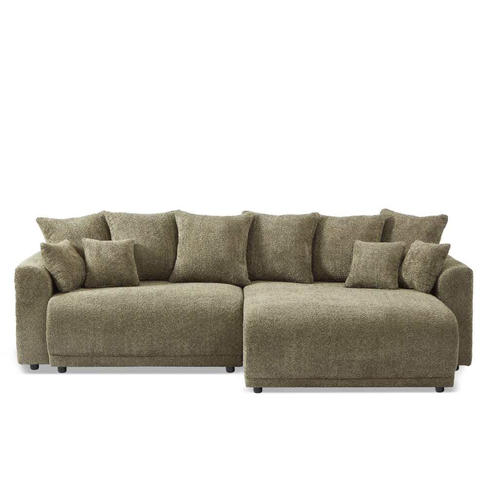 Canapé d'angle convertible en tissu bouclette 4 places vert