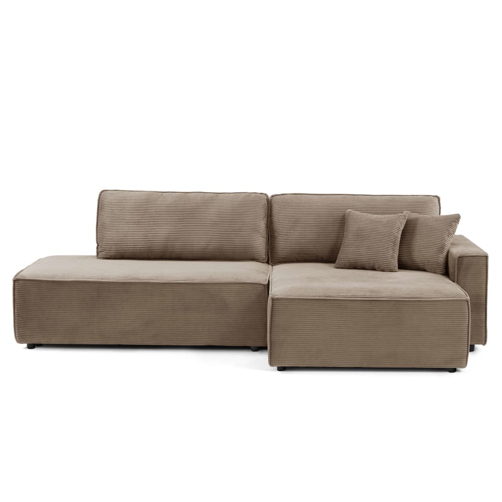 Canapé d'angle droit convertible en velours côtelé 4 places taupe