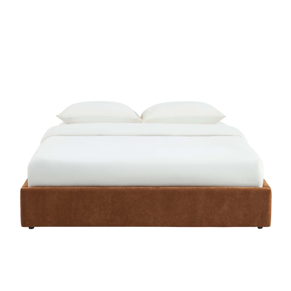 Lit coffre  160x200 tissu marron sommier inclus — Beyit