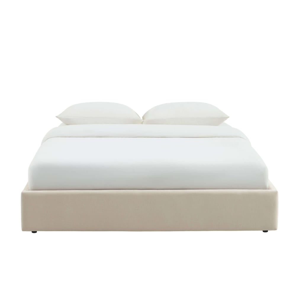 Lit coffre  160x200 tissu beige sommier inclus — Beyit