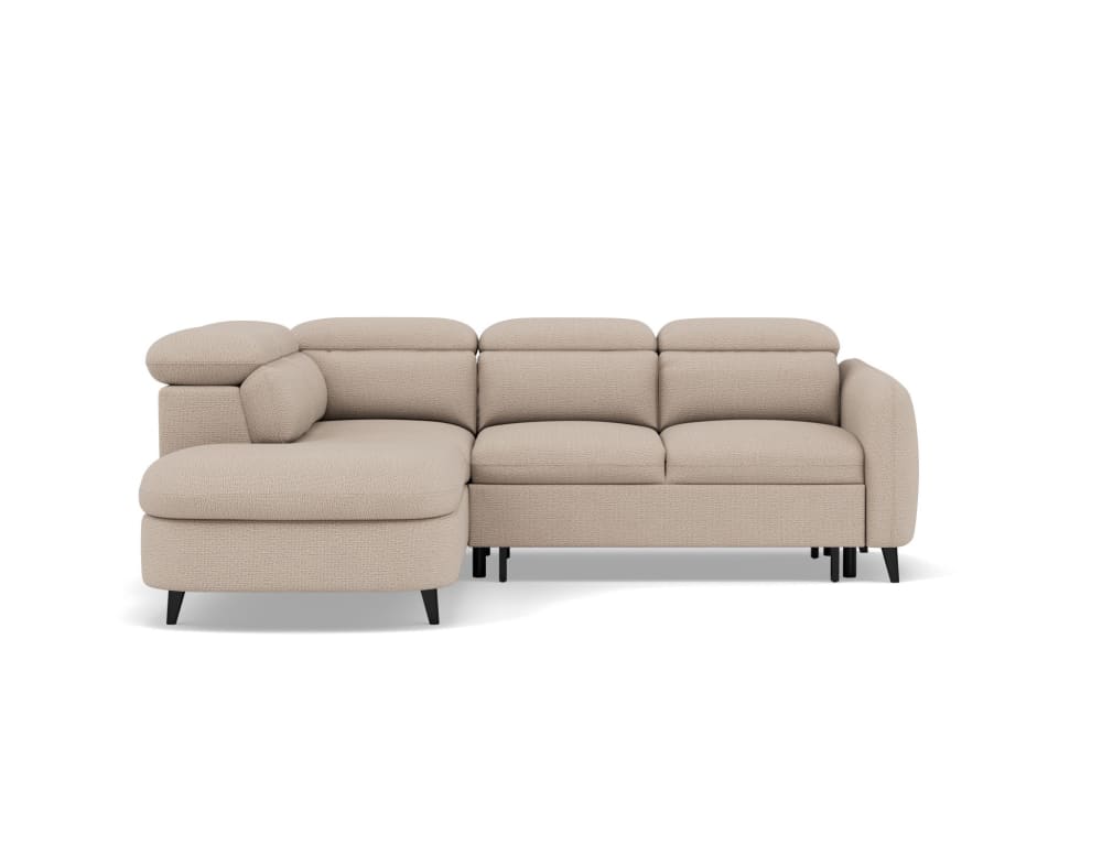 Canapé d'angle gauche convertible 5 places en tissu texturé beige