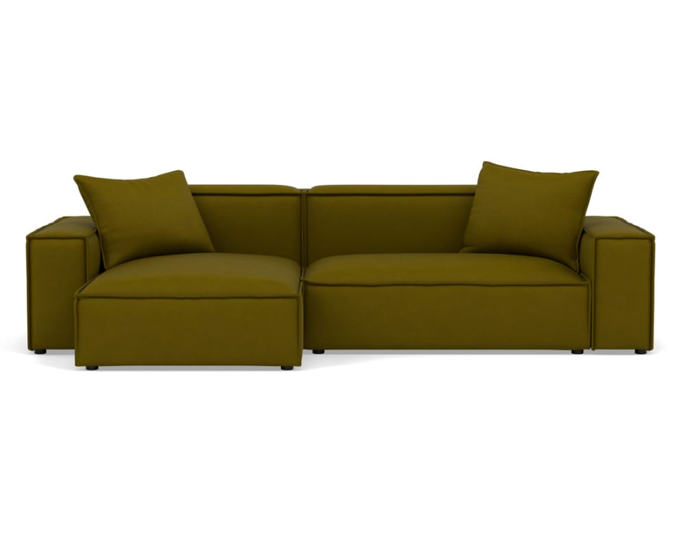 Canapé d'angle réversible 4 places en velours texturé vert olive