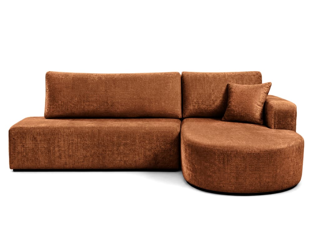 Canapé d'angle droit convertible 4 places en velours texturé rouille